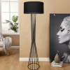 Lampadaire salon moderne chic noir, abat-jour tissu SINOP