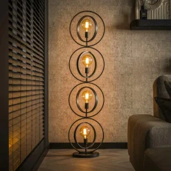 Lampadaire vintage avec abat-jour en verre forme torche NIAGARA