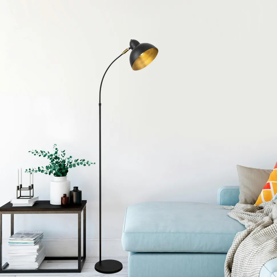 Lampadaire vintage noir & doré avec abat-jour orientable SILE