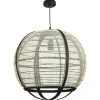 Lampe boule noire rotin et tissu