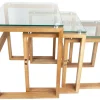 Lot de 3 Tables carrées d'appoint Gigogne plateau verre et pieds bois H50cm