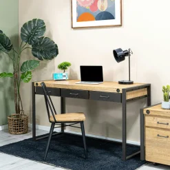 Meuble bas / Caisson de Bureau à roulettes Inspiration Indus' en Acacia et Métal, 2 tiroirs 51x60x60cm BROOKLYN
