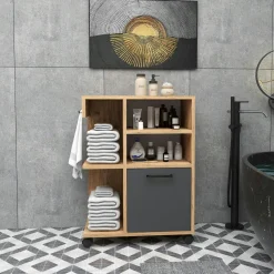 Meuble de rangement blanc sur roulettes, 2 patères MARFA