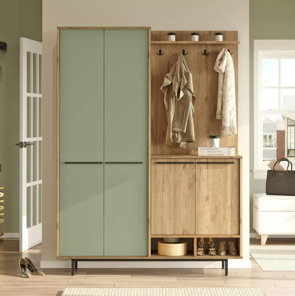 Meuble d'entrée avec rangement - anthracite et effet chêne JENA