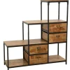 Meuble Escalier Double Faces 4 tiroirs, 4 niches cubes ouvertes en Hévéa recyclé naturel et métal 120x40x128cm LOFT