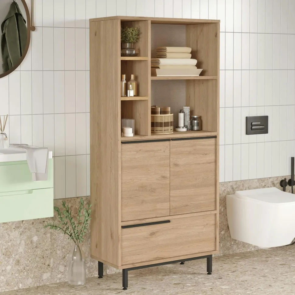 Meuble salle de bains moderne effet bois - 3 portes JENA