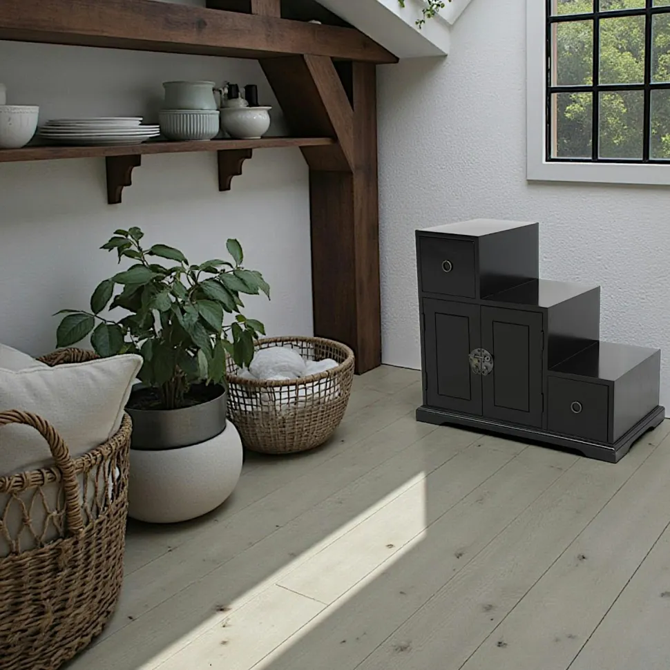 Meuble étagère escalier double face hévéa L67xP38xH60cm MAORI