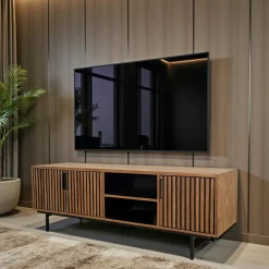 Meuble TV 3 portes 2 niches teck recyclé FANO