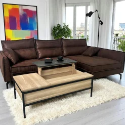 Meuble TV 2 portes chêne blanc décor graphique ESSEN