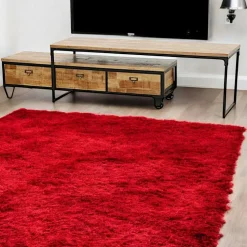 Meuble TV à roulettes en 2 parties, 2 tiroirs, 1 grand plateau en Hévéa recyclé naturel et métal 100x45x50cm LOFT