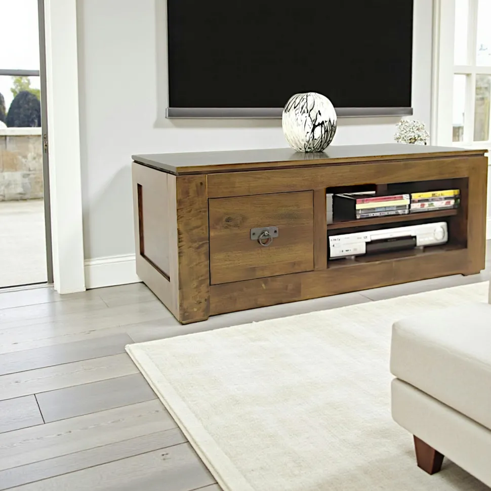 Meuble TV 1 tiroir hévéa 100x50x40cm HELENA