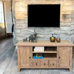 Meuble tv avec rangement bois recyclé clair SALERNE