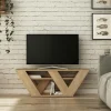 Meuble TV avec rangement effet bois clair - pied en W MARFA