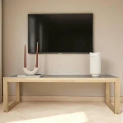 Meuble TV bois blond verre fumé - 130 cm, scandi LHASA