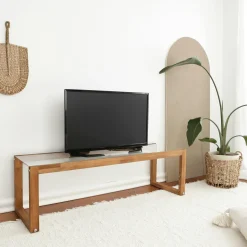 Meuble TV bois blond verre fumé - 130 cm, scandi LHASA