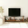 Meuble TV bois brun et verre fumé - 2 niches, vintage ANZIO