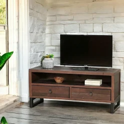 Meuble TV bois brun recyclé 2 tiroirs SAMOA