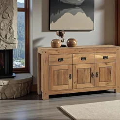 Meuble TV bois de chêne 3 tiroirs FJORD