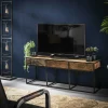 Meuble tv bois recyclé brut acier 3 tiroirs WELLINGTON