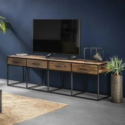 Meuble tv bois recyclé brut acier 3 tiroirs WELLINGTON