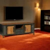 Meuble tv bois recyclé teck métal vieilli CLEVELAND