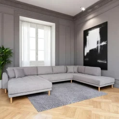 Meuble TV cannage 3 portes blanches plateau effet chêne VAREN