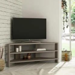 Meuble TV d'angle blanc - rangements ouverts MARFA