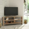 Meuble TV d'angle rangements ouverts - effet bois clair MARFA