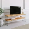 Meuble TV en bois clair et verre - 2 niveaux LHASA