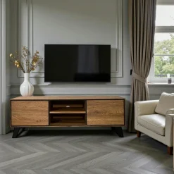 Meuble tv en bois de chêne brun et pieds obliques PALERME