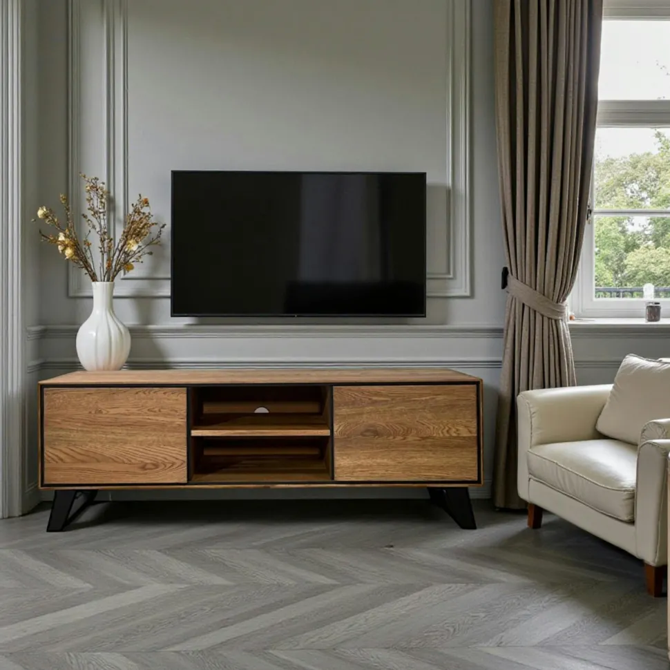 Meuble tv en bois de chêne brun et pieds obliques PALERME