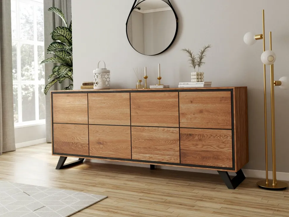 Meuble tv en bois de chêne huilé et pieds obliques PALERME