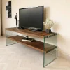 Meuble TV en bois marron et verre - 2 niveaux LHASA