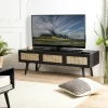 Meuble TV en bois noir avec cannage PALMA 2