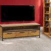 Meuble tv en teck poignées métal 3 tiroirs PUNE