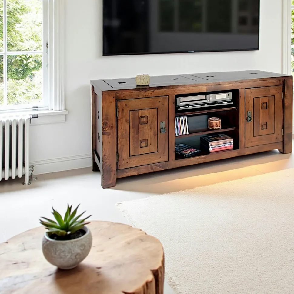 Meuble TV hévéa 2 portes 140cm TESSA