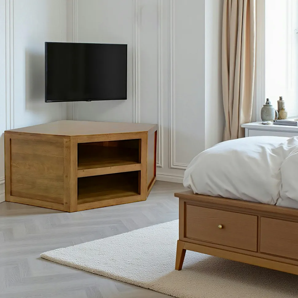 Meuble TV hévéa 2 tiroirs 90cm OLGA