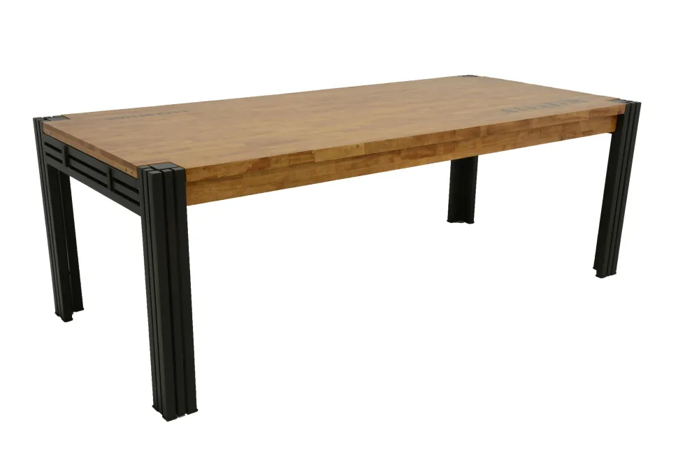 Meuble TV hévéa recyclé naturel et métal noirci 3 tiroirs 2 niches 120X40X55cm DOCKER