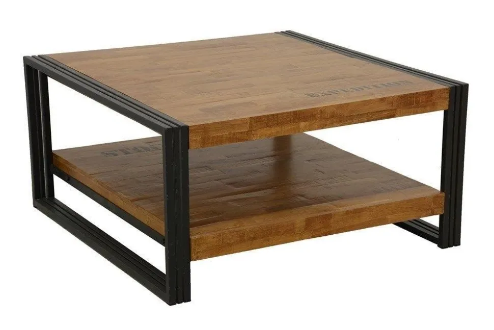Meuble TV hévéa recyclé naturel et métal noirci 3 tiroirs 2 niches 120X40X55cm DOCKER