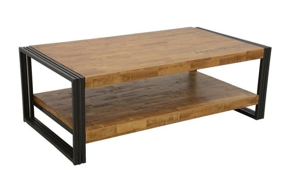 Meuble TV hévéa recyclé naturel et métal noirci 3 tiroirs 2 niches 120X40X55cm DOCKER