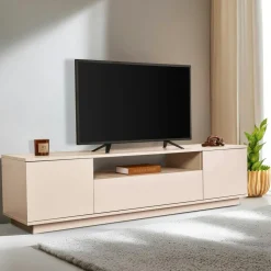 Meuble TV moderne 3 portes gris foncé et effet pin MARFA