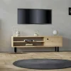Meuble TV moderne effet bois clair - 2 niches traversantes JENA