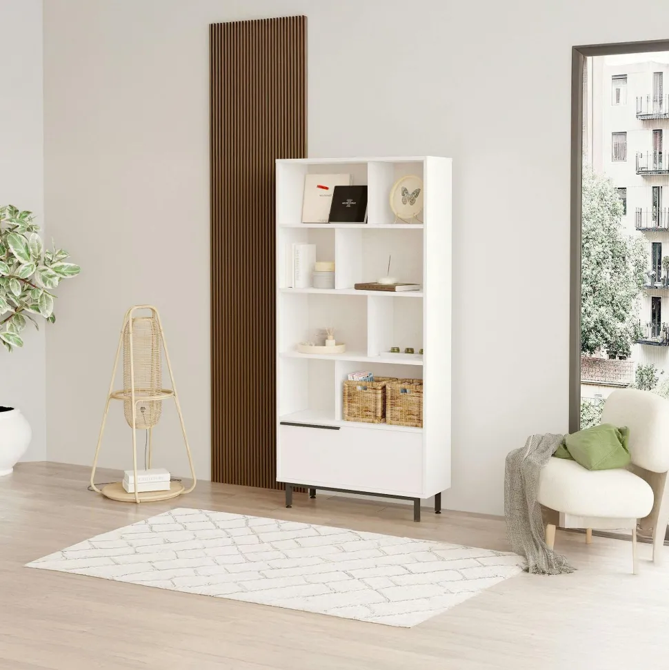 Meuble TV moderne effet bois clair - 2 niches traversantes JENA