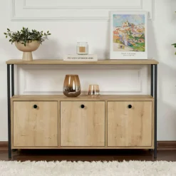 Meuble TV moderne effet bois clair - 2 niches traversantes JENA