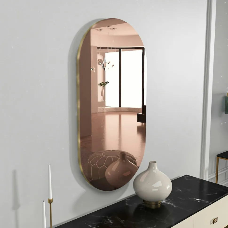 Miroir de salon ovale bronze bordure dorée 85 cm CODY