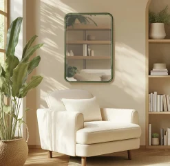 Miroir fenêtre pin et métal vert BAGAN
