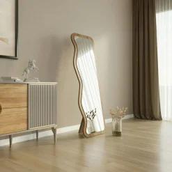Miroir plein pied moderne 160 cm - ondulations effet noyer CODY