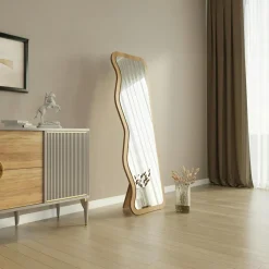 Miroir plein pied moderne 160 cm - ondulations effet noyer CODY