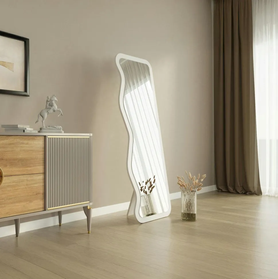 Miroir plein pied moderne - ondulations effet bois clair CODY
