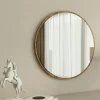 Miroir rond moderne avec cadre effet noyerØ60 cm CODY